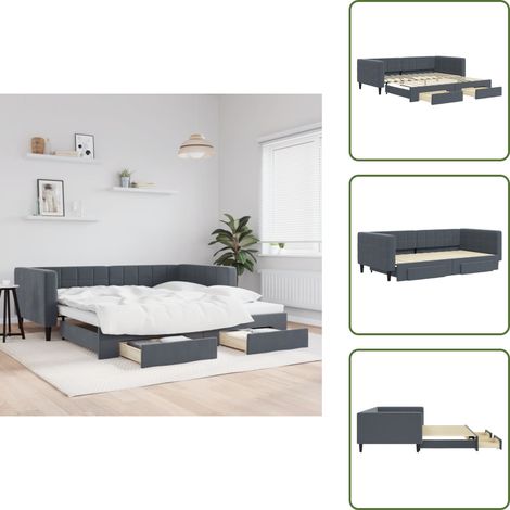 vidaXL Tagesbett Ausziehbar mit Schubladen Dunkelgrau 100x200 cm Samt (1/5)