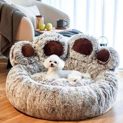 Panier Chien Chat Petite Taille 50cm,Multi-Gris Coussin Chiens Anti Stress Lavable et Antidérapant, Moelleux Lit pour Chien Peluche (1/5)