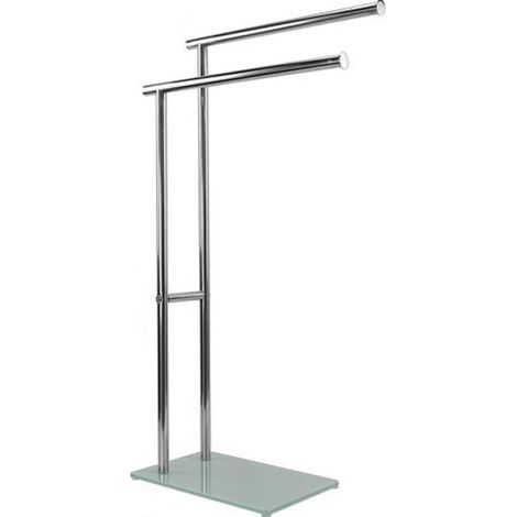 Trade Shop - Muebles De Toalla De Soporte Muebles De Baño 2 Brazos Cromados Metal Base De Vidrio 59967 -