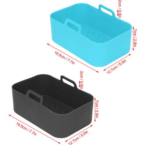 Ortviai Panier en silicone réutilisable pour friteuse Ninja DZ201 Foodi 8QT – Lot de 2 (bleu et noir), résistant à 230 °C (1/4)