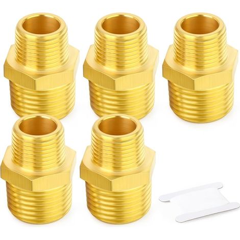5 pièces Brass Pipe Fitting,Reducer Adapter,Nipple 1/4 Inch BSP x 3/8 Inch BSP (1/5)
