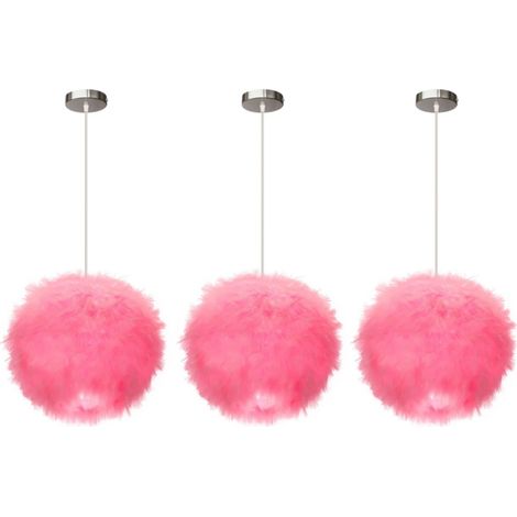 3 Stück Moderne Pendelleuchte Federdekoration Hängelampe Höhenverstellbar Deckenleuchte Rosa Kronleuchter Ø30cm