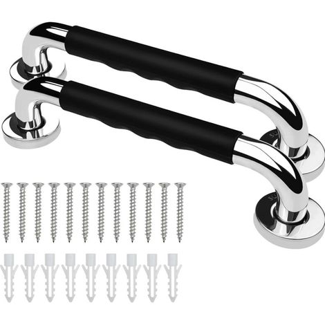 Haltegriff für Toilette, 30 cm, 2er-Set, rutschfeste Haltegriffe für Bad, Dusche und Badewanne, Edelstahl, Stützgriff für Senioren/Menschen mit Behinderung/Kinder/Schwangere