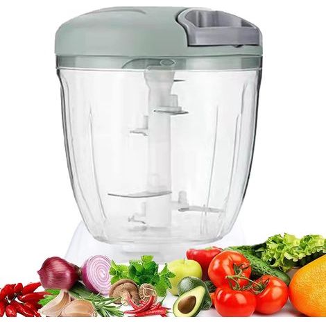 Manual Chopper 5 seconds, Garlic Press-900 ml Chop, Cut and Mix Vegetables Meats Nuts Onions Thanks to its Stainless Steel Blades for Quick and Easy Cooking(green) (1/5)