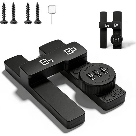 Verrou à boucle à combinaison avec mot de passe sans clé, facile à installer, serrure de porte rotative double face (noir) (1/4)