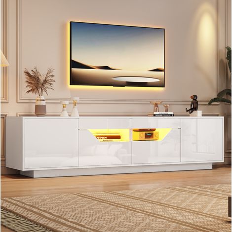 Mueble TV 180x40x45 cm blanco en tablero de partículas con LED, 2 cajones y 2 armarios (1/5)