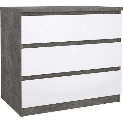 Dmora - Cassettiera Artic, Settimino multiuso, Comò camera da letto, Mobile con cassetti, 77x50 h70 cm, Cemento e Bianco lucido
