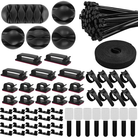 157 Cable Management avec 5 Supports de Câble en Silicone, 15 Clips de Cable Autocollants, 100 Serre-câble, 20 Serre-câbles Autocollants, 17 Serre-câbles Auto-agrippants (1/5)