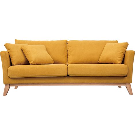 Sofá nórdico 3 plazas desenfundable efecto terciopelo amarillo mostaza OSLO