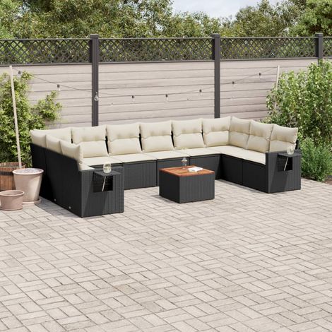 11-tlg. Garten-Sofagarnitur mit Kissen Schwarz Poly Rattan vidaXL (1/3)