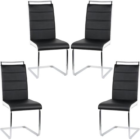 4er Set Esszimmerstuhl,Schwingstuhl,Kunstleder,für Esszimmer, Wohnzimmer & Küche,Schwarz+Weiß