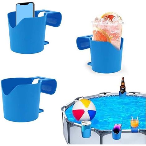 Portaoggetti per piscina, set da 3 pezzi, portabicchieri per piscine, portabicchieri da fissare a piscine fuori terra, blu (1/5)