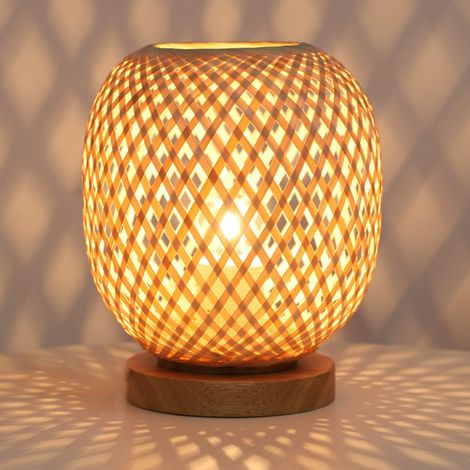 Lampe de table, Lampe de chevet en rotin bambou tressé fait main Boho,18x20cm