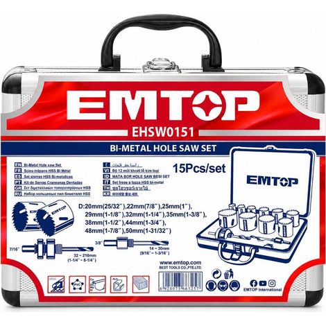 EMTOP Set de sierras de corona bimetálicas 10 piezas diámetros 20 a 50 mm (1/5)