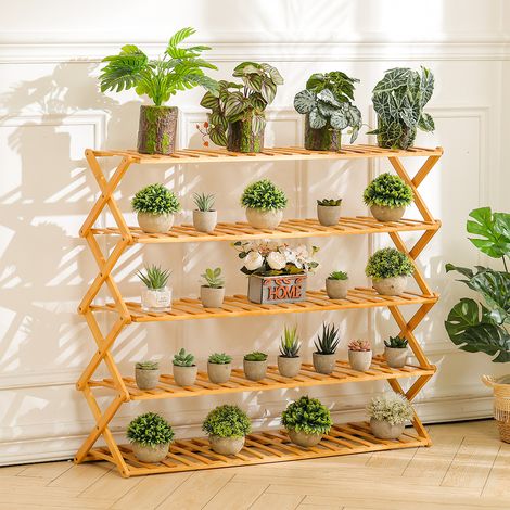 5 Tier Bamboo Flower Stand Rack Indoor for Patio Garden Balcony (1/5)