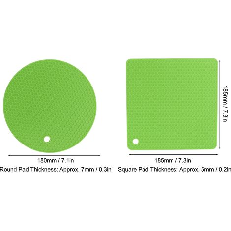 Ortviai Tapis de protection en silicone anti-adhérent et résistant à la chaleur (5 pièces : 3 ronds + 2 carrés, vert, motif nid d’abeille) (1/4)