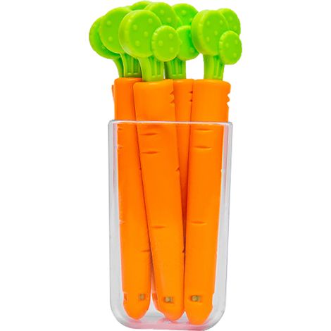 Pinces de scellage des aliments en forme de carotte, 5 pièces, Clips de sac de collation réutilisables et fiables avec boîte de rangement magnétique pour la cuisine et la maison. (1/5)