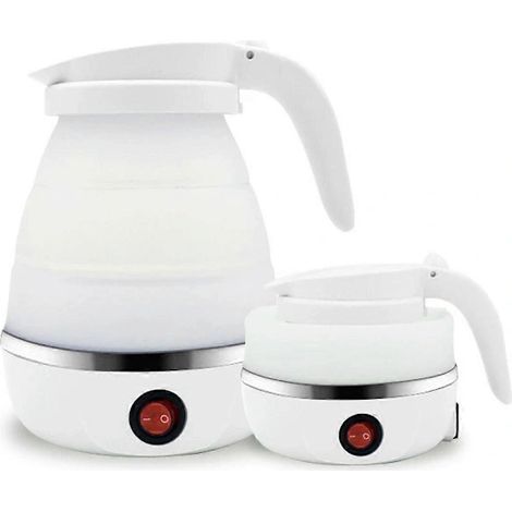 Bouilloire pliable 0,6 L 400 W en silicone alimentaire avec protection anti-surchauffe, idéale pour le camping et les voyages (blanche). (1/5)