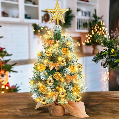 Wolketon 40CM Mini albero di Natale artificiale. piccolo albero di Natale con le luci del LED. mini decorazione da tavolo dell'albero per il bar commerciale dell'ufficio. oro (1/4)