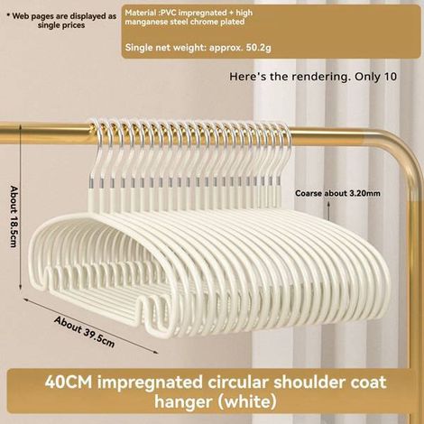 10 couleurs : Blanc  Matière : PVC enduit par trempage  Cintre simple et antidérapant, idéal pour les dortoirs et la maison  Crochet pour vêtements