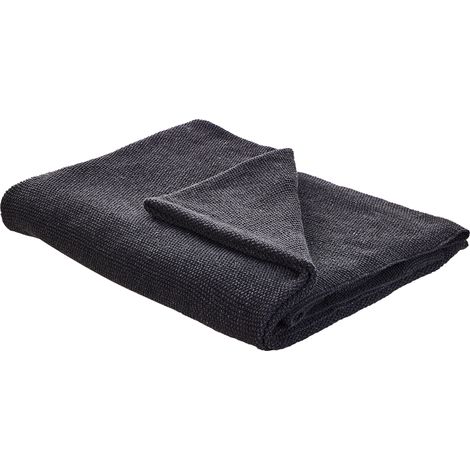 Manta de algodón gris oscuro 130 x 180 cm cama punto de cruz tamaño grande Asaka (1/5)