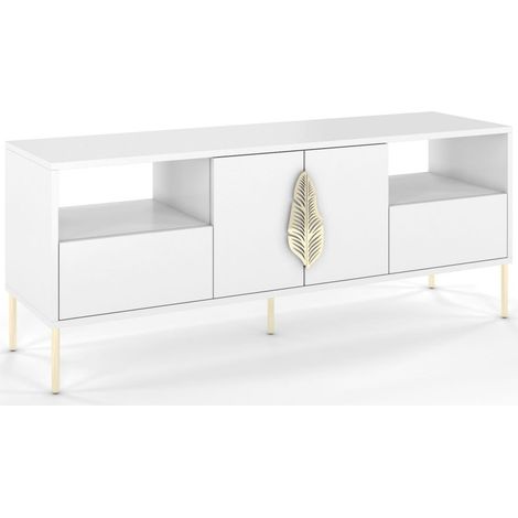 Meuble télévision Merlin 136 x 40 x 60 cm Bois - Blanc et doré (1/5)
