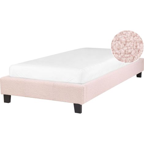 Bett ohne Kopfteil Bouclé ROANNE 90 x 200 cm Pastellrosa