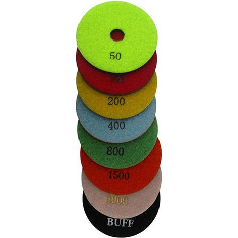 Lot de 8 pads de polissage diamantés à eau auto-agrippant D.100 mm - Granit, marbre, pierre naturelle - Diamwood (1/2)
