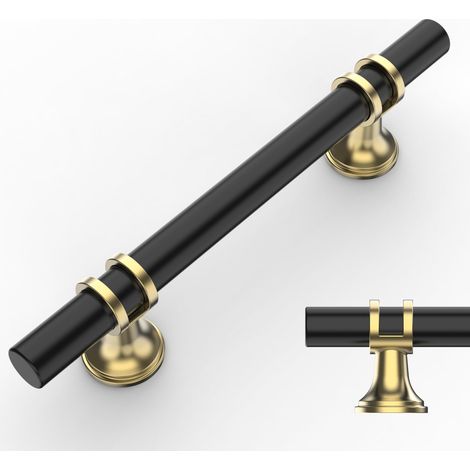 10 Stück schwarze und goldene Küchenschrankgriffe 96 mm, Aluminiumlegierung, Möbelgriffe mit Schrauben, für Schubladen, Schränke und Kommoden (1/5)