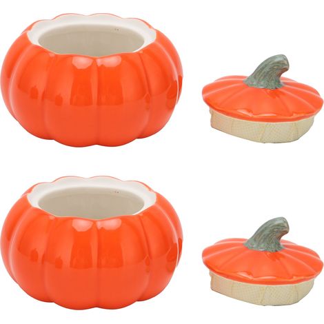 Lot de 2 pots à thé en céramique en forme de citrouille, avec couvercle hermétique, couleur orange, pour la cuisine. (1/5)