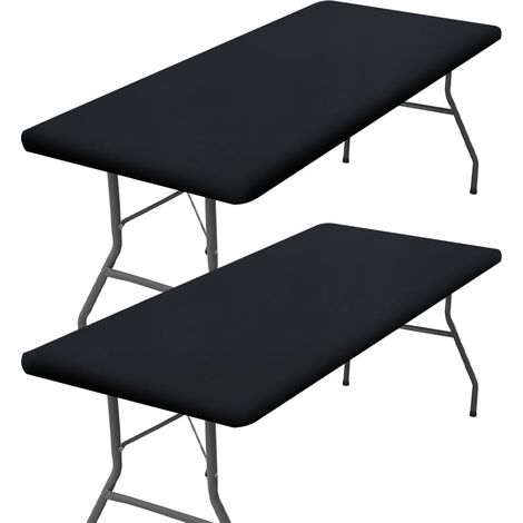 2 paquet de Nappe de Pique Nique Rectangulaire Imperméable Élastique en Polyester Convient aux Tables Pliantes Lavables pour le Camping en Plein Air les Banquets (Noir 182x75cm) (1/5)