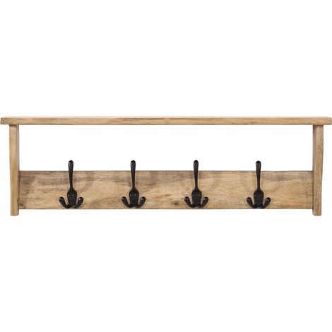 vidaXL Perchero de pared con 4 ganchos madera maciza de mango (1/2)