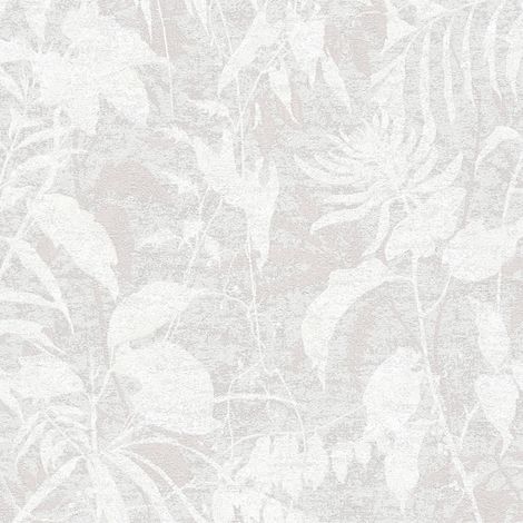 Papel pintado naturaleza Profhome 782033 papel pintado vinílico estampado en caliente tejido non tejido texturado con ornamentos florales sutilmente satinado gris blanco-perla gris seda 5,33 m2