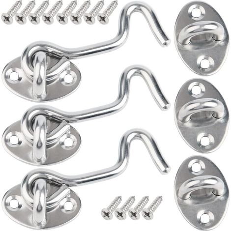 Crochet Porte, 3 Pcs 7.5cm Loquet Porte Exterieur,Crochet Fermeture Porte,Crochet Cabine en Acier Inoxydable,Verrou de Porte Interieure Avec Vis de Montage,Targette de Porte Pour Fenêtre,Grange