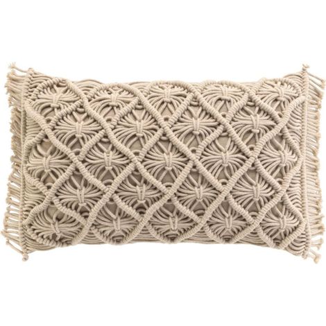 Coussin Déco Macramé "Indy" 30x50cm Naturel (1/5)