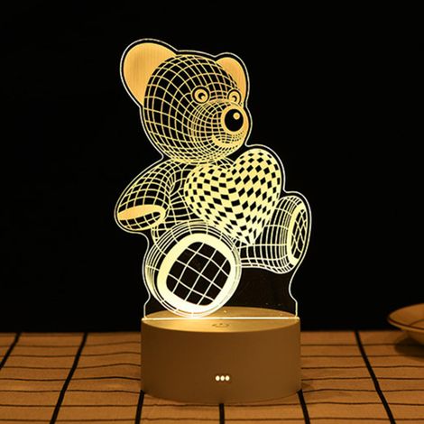 Lampe de chevet 3D rechargeable USB pour enfants, motif animal mignon et réaliste gravé.