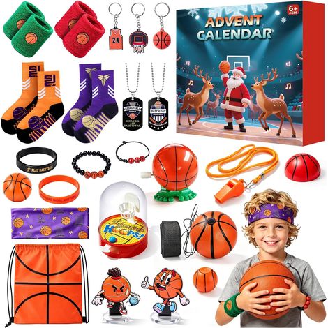 Calendrier de l'Avent 2026 Coffret Surprise Basket-ball, Accessoires et Décorations sur le thème du Basket-ball, Cadeau Compte à Rebours de Noël pour Adolescents Garçons et Filles (1/5)
