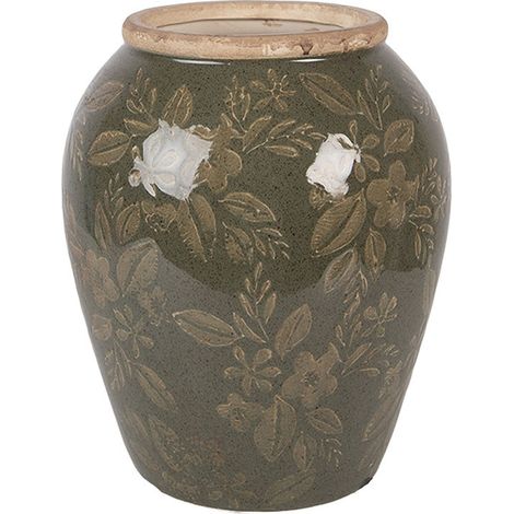 Vase céramique vert brun 16x16x20cm