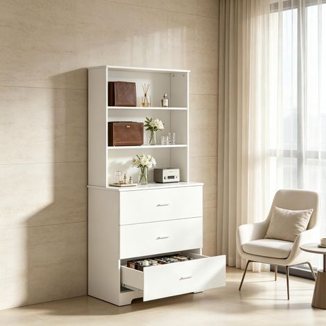 Étagère moderne 6 niveaux, meuble de rangement avec 3 tiroirs et 3 étagères ouvertes, bibliothèque pour livres et décoration (1/5)