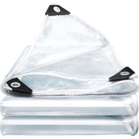 Transparent and waterproof protective tarpaulin, 2m x 2m – waterproof PVC – with perforations (1/5)