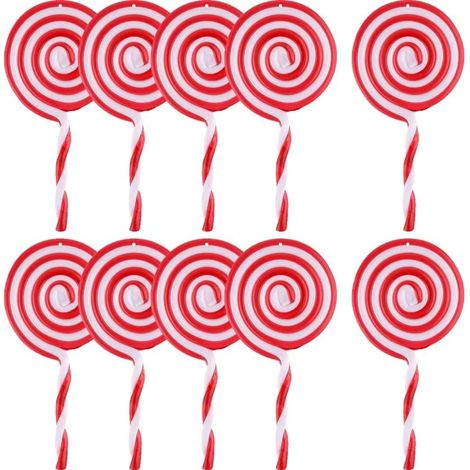 BEBUSINGOTO 10 Stück Zuckerstangen-Anhänger für Weihnachtsbaum, 13 cm, Weihnachtsbaumschmuck, rot-weißer Lutscher, Weihnachtsschmuck (1/4)