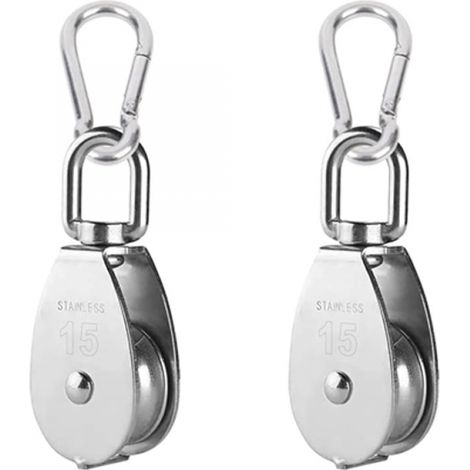 2 Poulies Câble Inox M15 Mousquetons, Pivotante 360° charge 35kg (1/5)