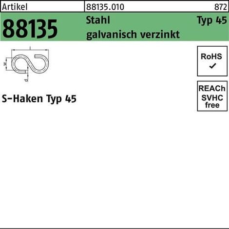 S-Haken  R 88135  Typ 45  30x 9x  2,8 Stahl  galv.verz. 100  Stück (1/2)