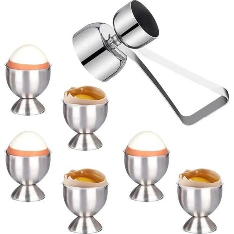Casier à oeufs,Coquetier Original, porte-coquetier en acier inoxydable et ouvre-oeuf double face Cracker Oeuf de Pâques de grande (1/4)