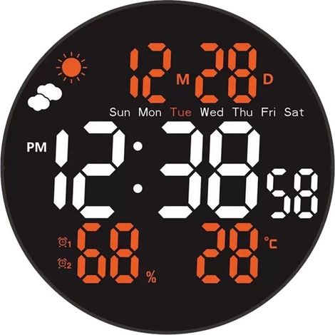 Grande horloge murale numérique de 20 cm (8 pouces) avec changement de couleur RVB, télécommande, luminosité automatique, affichage de la température, week-end pour la maison/chambre (1/4)