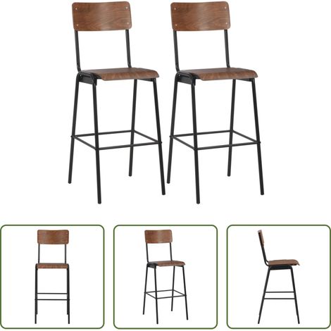 Esszimmerstühle -  Barhocker 2 Stk. Braun Massives Sperrholz Stahl (1/5)