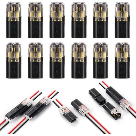 Connecteurs de Fil Basse Tension, 12 Pièces 2 Broches Cable Connectors Connecteur Electrique pour Câble 18-22 AWG (Noir)
