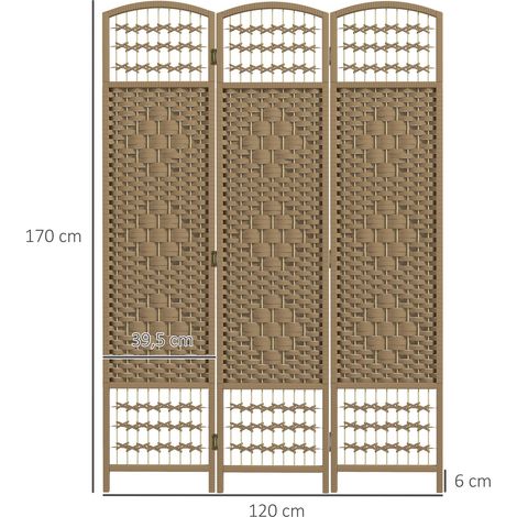 Paravent intérieur en bois séparateur de pièce cloison pliable 3 panneaux 120 x 170 cm bois naturel (1/5)