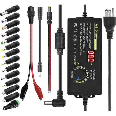 Alimentation universelle 3-36 V 4 A 144 W, compatible avec les tensions 3 V, 5 V, 6 V, 9 V, 12 V, 15 V, 18 V, 20 V, 24 V, 30 V et 36 V. Tension variable réglable. (1/4)