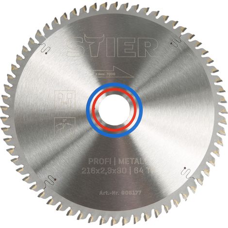 STIER Profi Kreissägeblatt, Kapp- und Gehrungssägen, Metall, 216x2,3x30, 64 Trapez- und Flachzähne, 0° Spanwinkel (1/4)